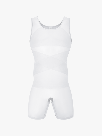 Mesh Tummy Control Crotch Opening Workout Shapewear Bodysuit-Nebility