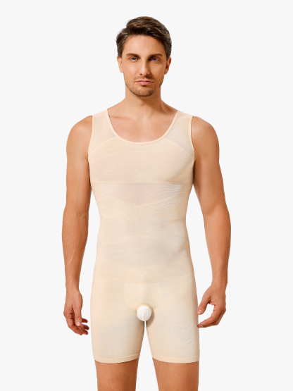 Mesh Tummy Control Crotch Opening Workout Shapewear Bodysuit-Nebility