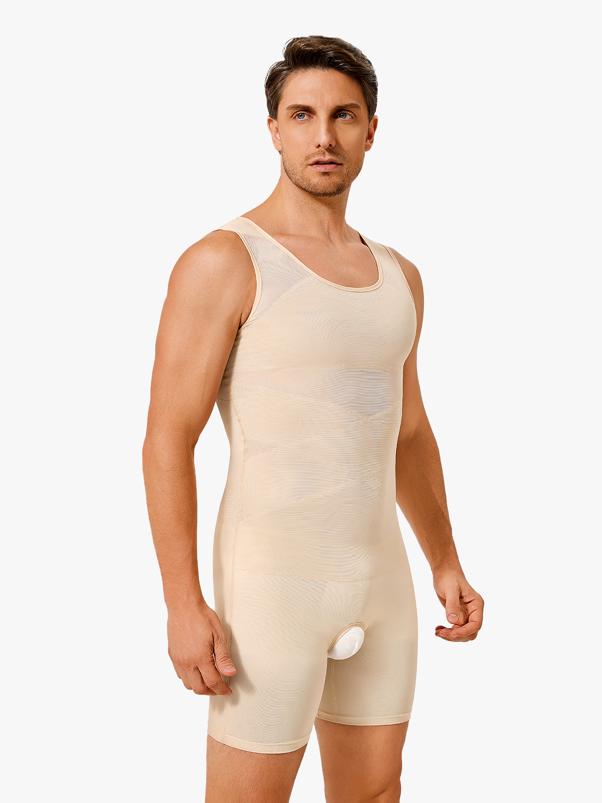 Mesh Tummy Control Crotch Opening Workout Shapewear Bodysuit-Nebility