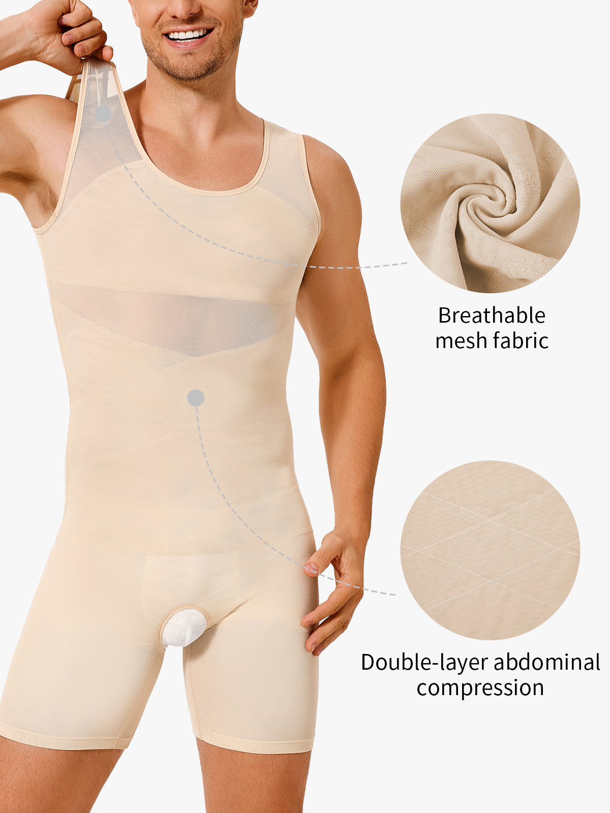 Mesh Tummy Control Crotch Opening Workout Shapewear Bodysuit-Nebility