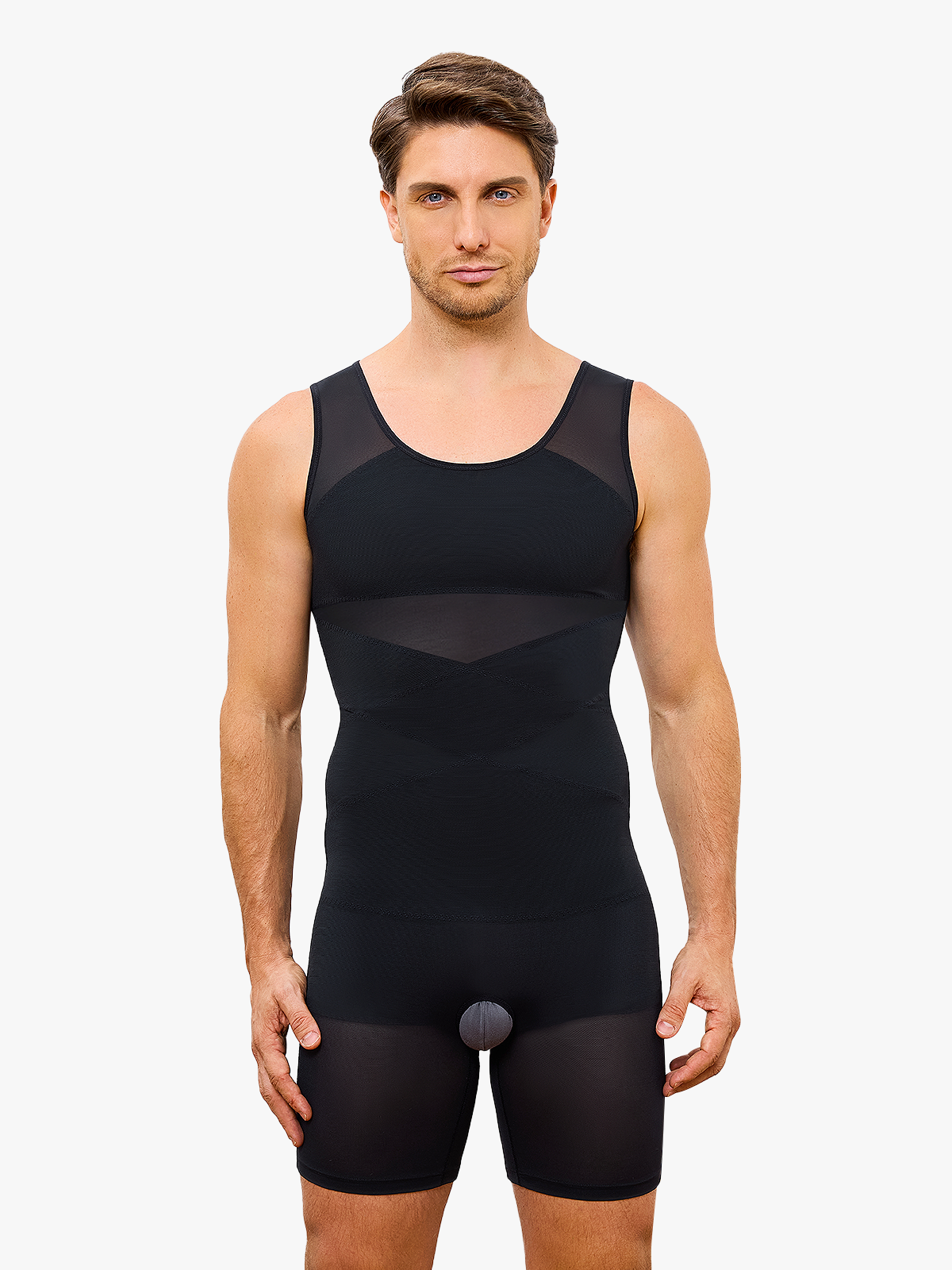 Mesh Tummy Control Crotch Opening Workout Shapewear Bodysuit-Nebility