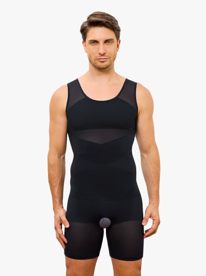 Mesh Tummy Control Crotch Opening Workout Shapewear Bodysuit-Nebility