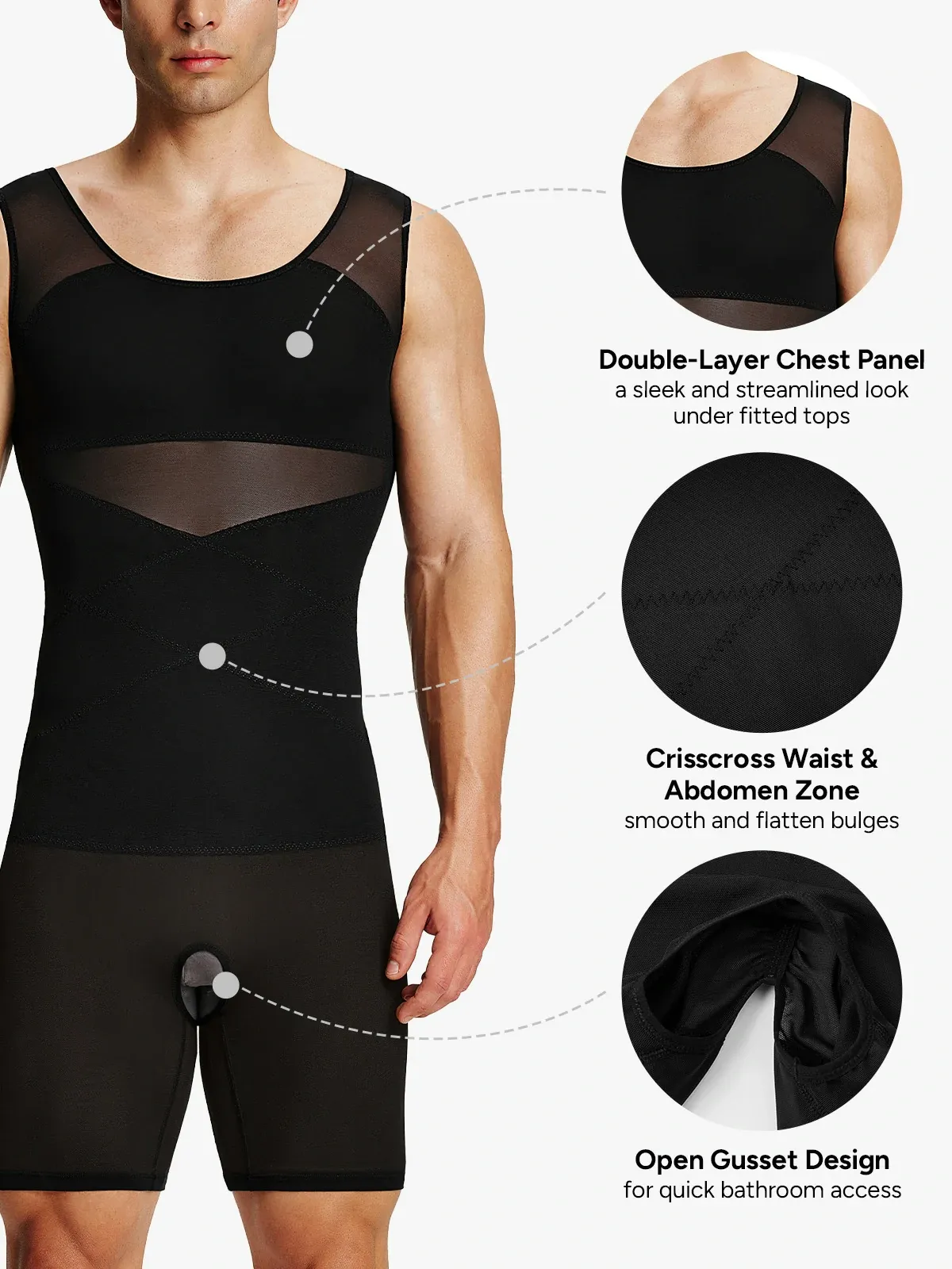 Men's Mesh Tummy Control Bodysuit