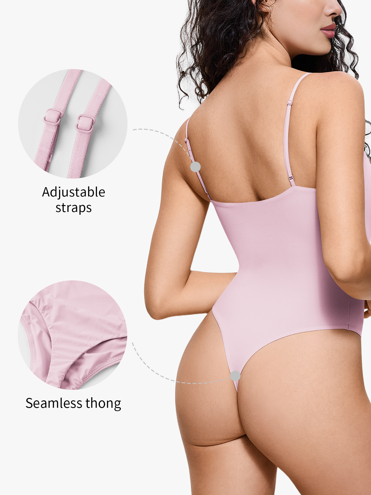 Seamless Comfort Crotch Open Cami Thong Bodysuit