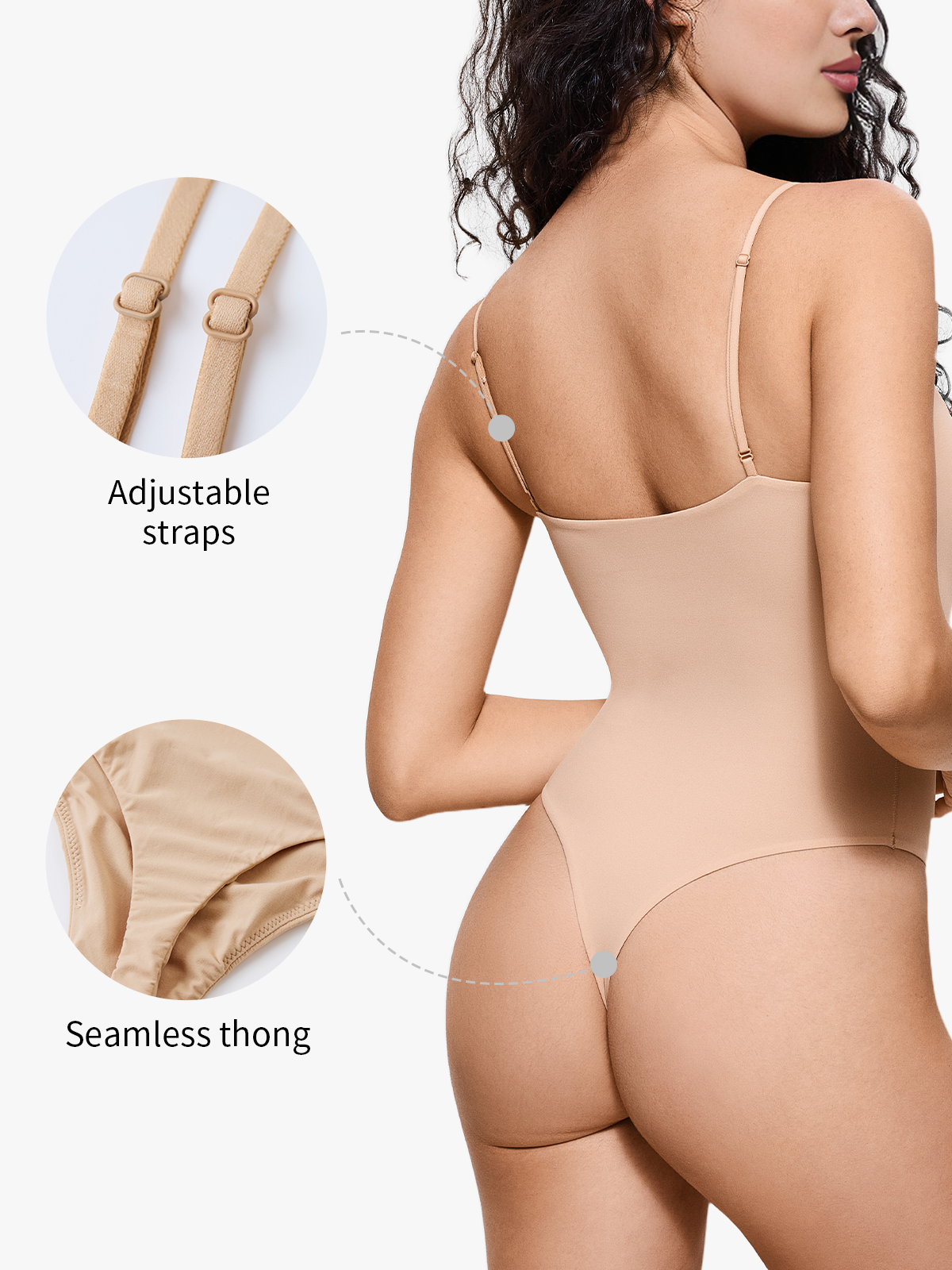 Seamless Comfort Crotch Open Cami Thong Bodysuit