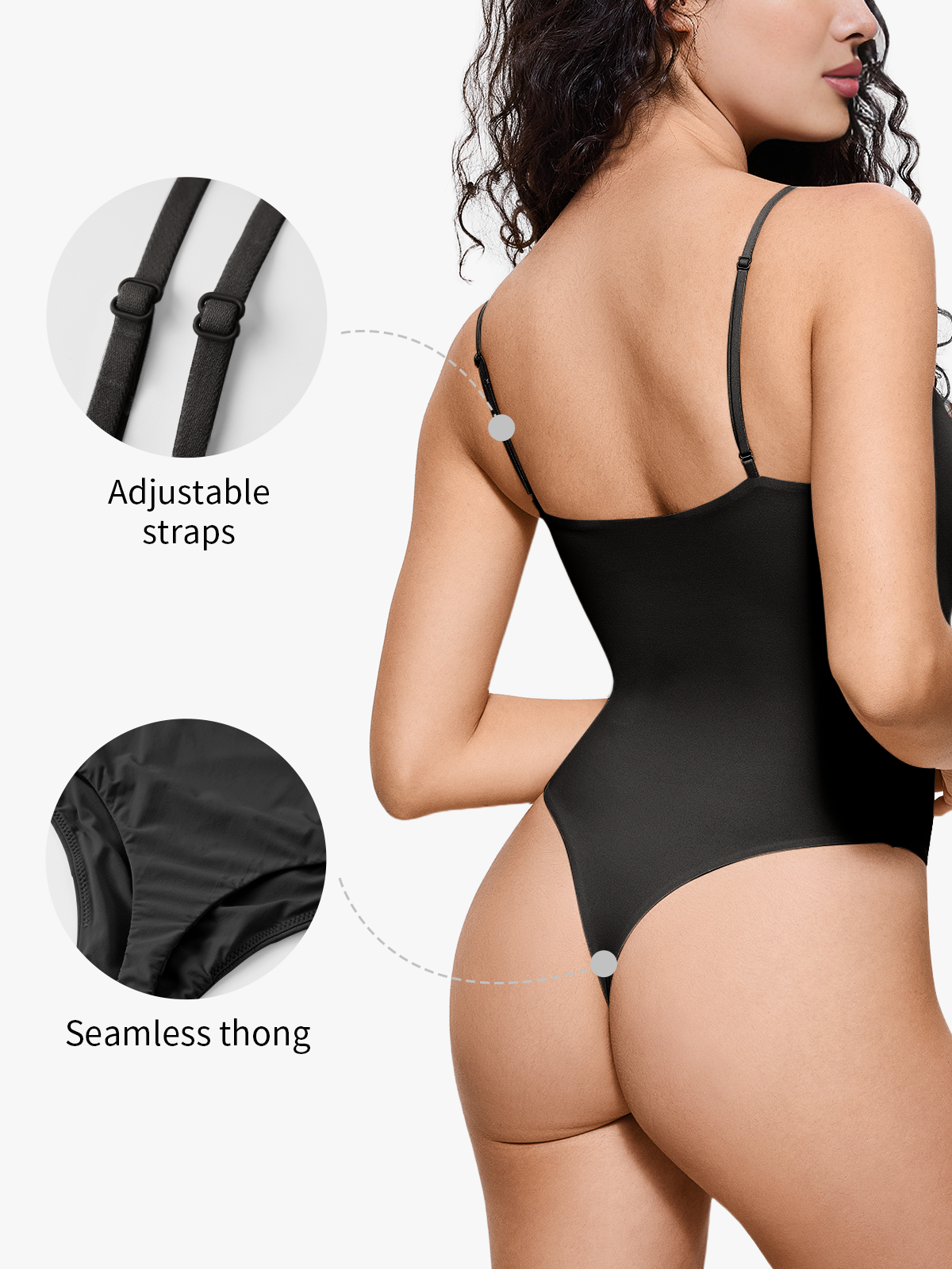 Seamless Comfort Crotch Open Cami Thong Bodysuit