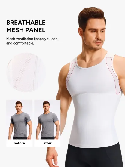 Sleeveless Mesh Compression Shirt Slim Fit Tank Top For Men