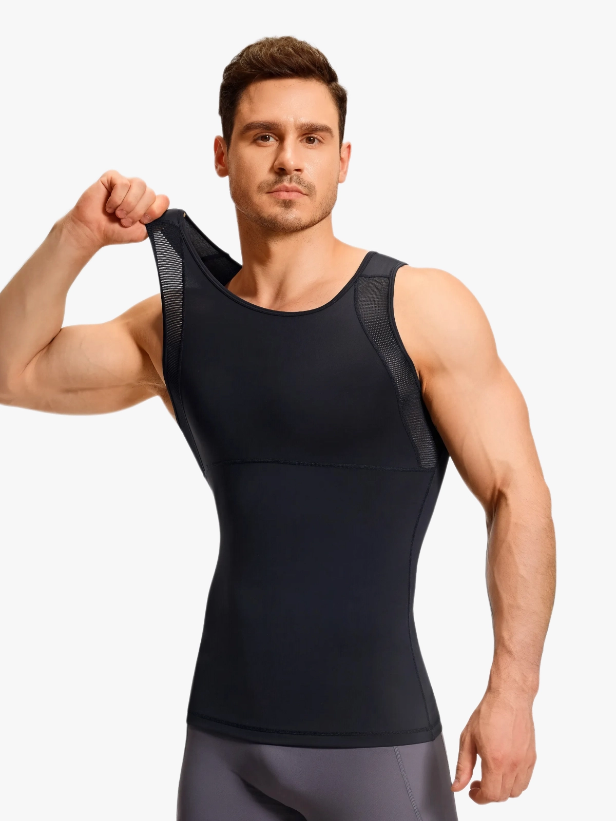 Sleeveless Mesh Compression Shirt Slim Fit Tank Top For Men