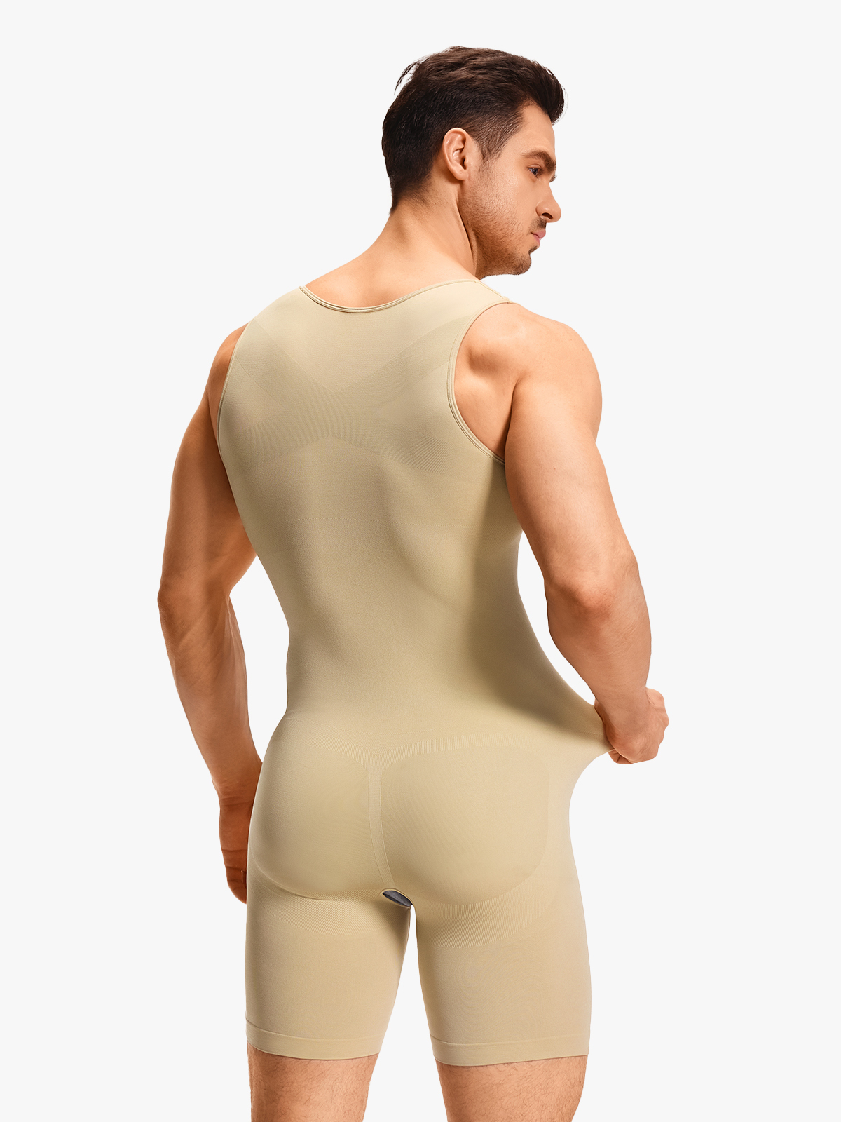 U-Neck Compression Crotch Opening Shapewear Boxer Bodysuit