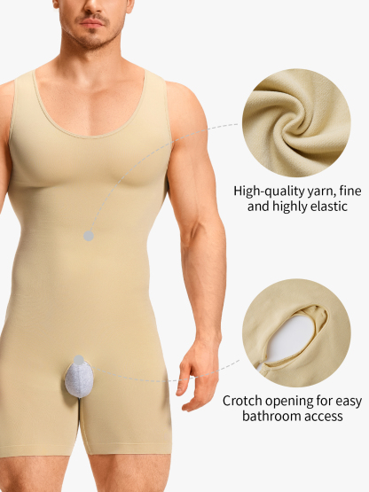 U-Neck Compression Crotch Opening Shapewear Boxer Bodysuit