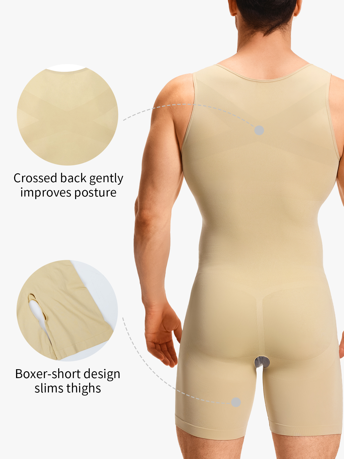 U-Neck Compression Crotch Opening Shapewear Boxer Bodysuit