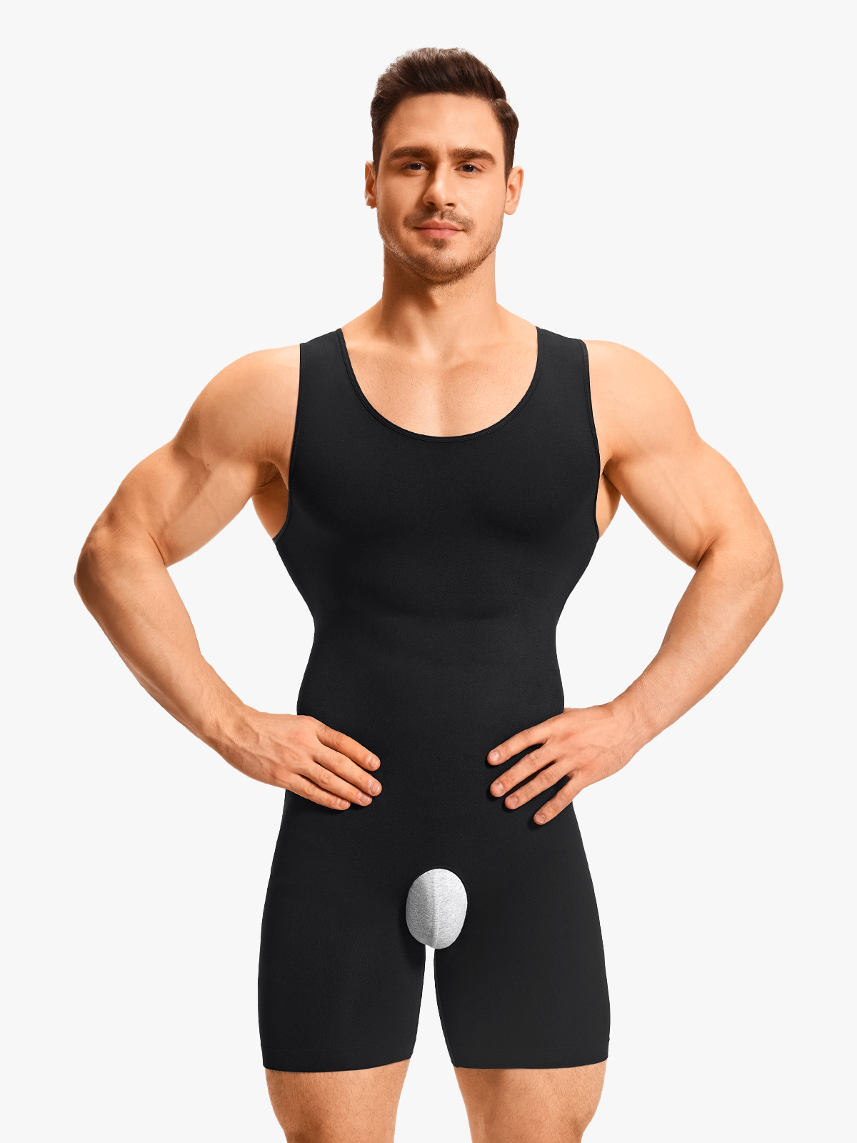 U-Neck Compression Crotch Opening Shapewear Boxer Bodysuit