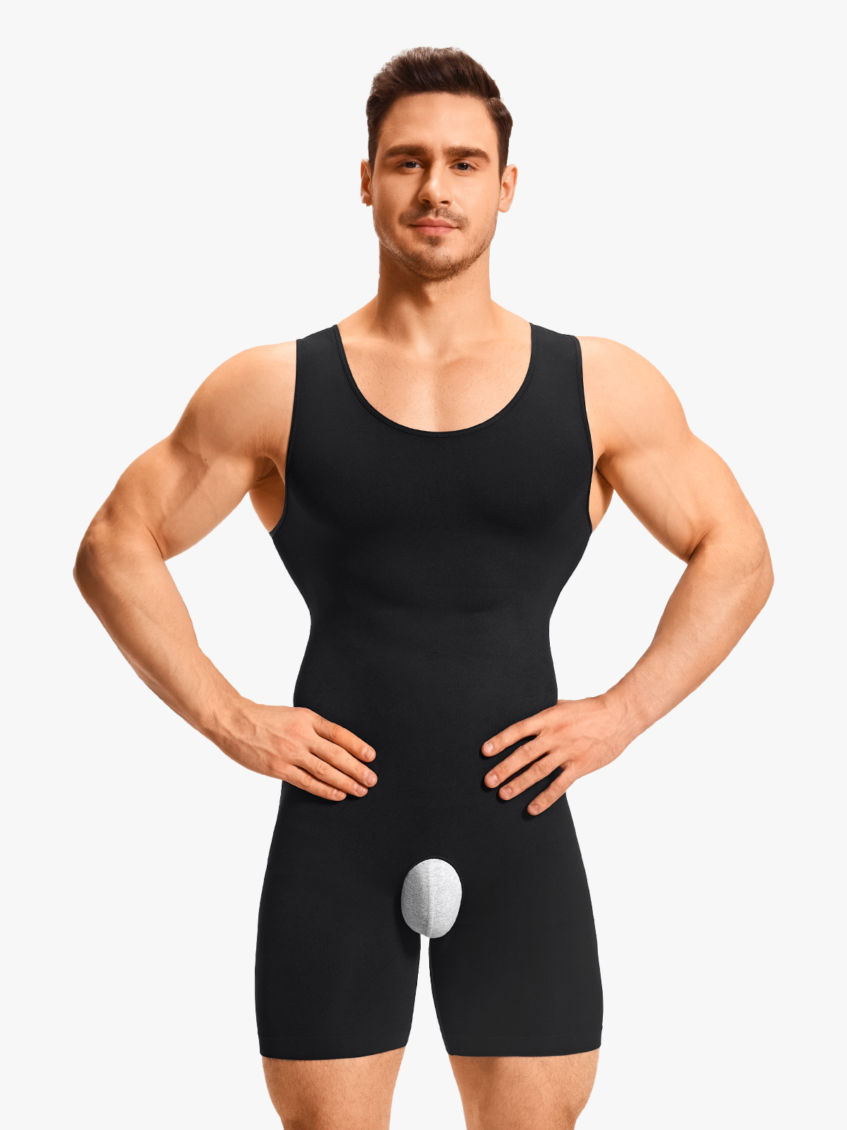 U-Neck Compression Crotch Opening Shapewear Boxer Bodysuit