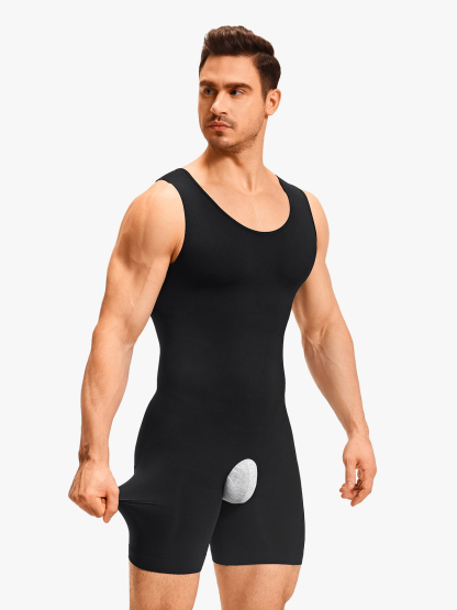 U-Neck Compression Crotch Opening Shapewear Boxer Bodysuit