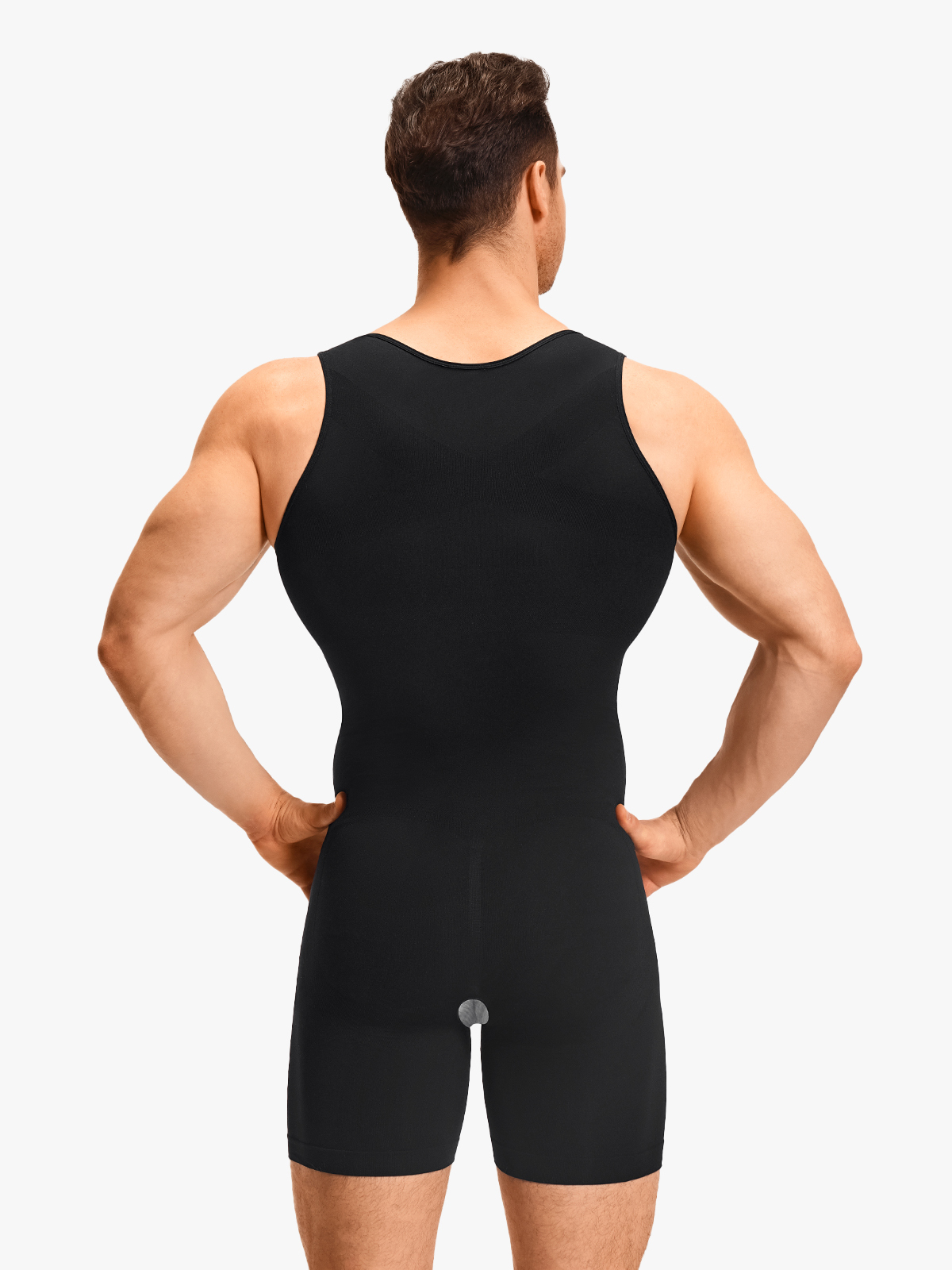 U-Neck Compression Crotch Opening Shapewear Boxer Bodysuit