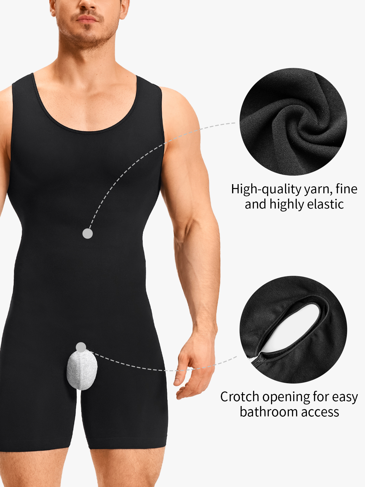 U-Neck Compression Crotch Opening Shapewear Boxer Bodysuit