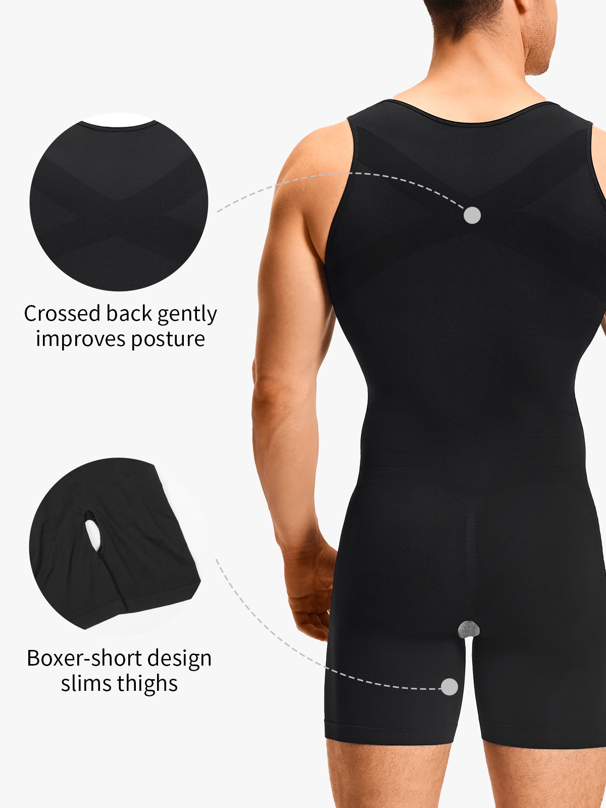 U-Neck Compression Crotch Opening Shapewear Boxer Bodysuit