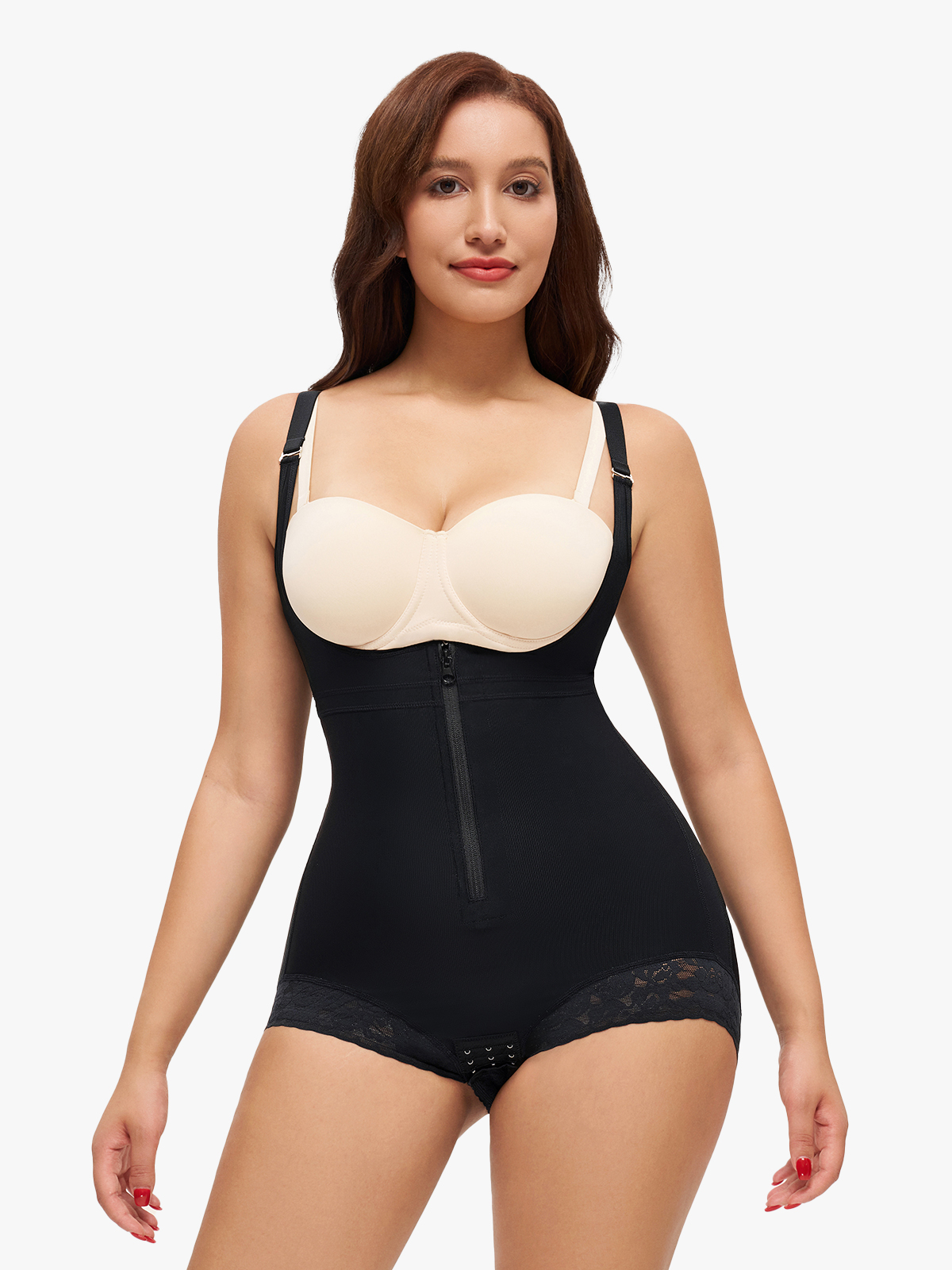 Open Bust Crotch Opening Lace Trimmed Shapewear Bodysuit