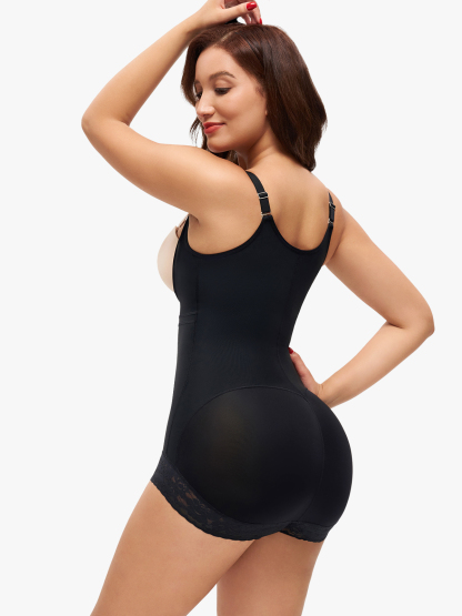 Open Bust Crotch Opening Lace Trimmed Shapewear Bodysuit