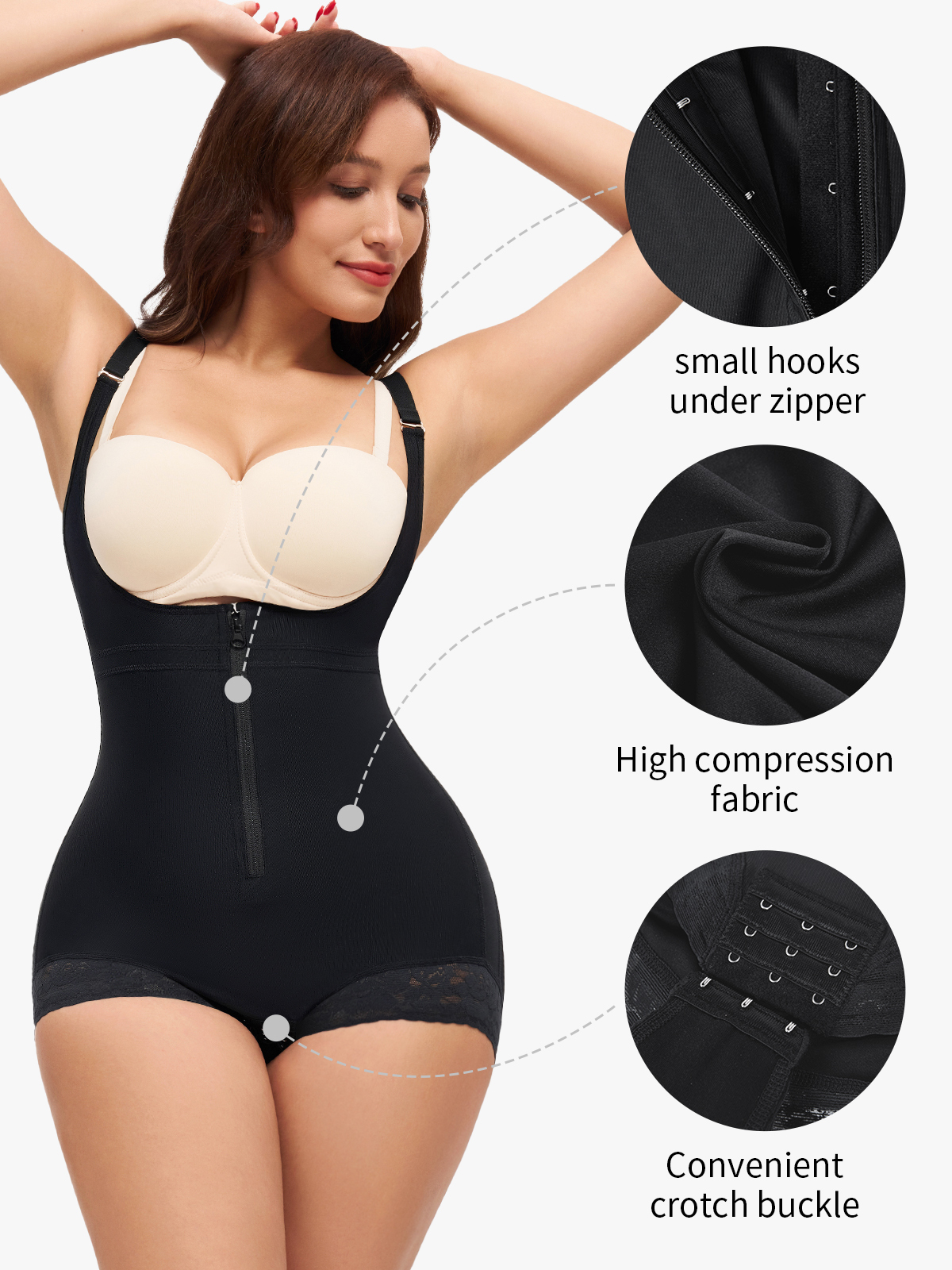 Open Bust Crotch Opening Lace Trimmed Shapewear Bodysuit