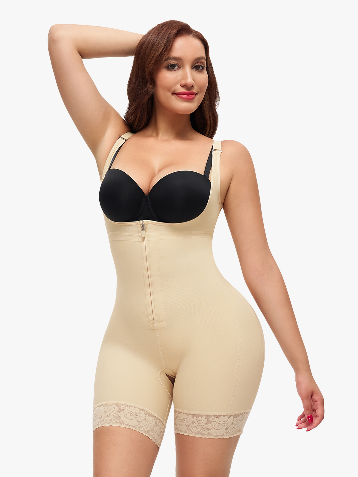Open Bust Crotch Opening Mid Thigh Shapewear Bodysuit