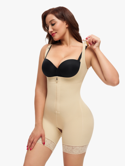 Open Bust Crotch Opening Mid Thigh Shapewear Bodysuit