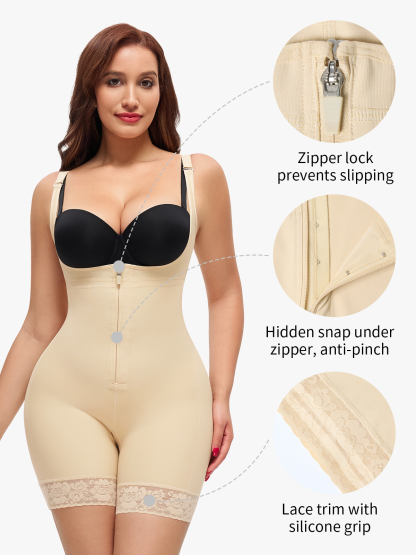 Open Bust Crotch Opening Mid Thigh Shapewear Bodysuit