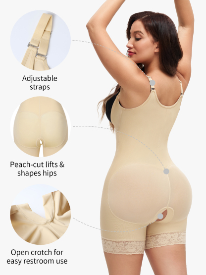 Open Bust Crotch Opening Mid Thigh Shapewear Bodysuit