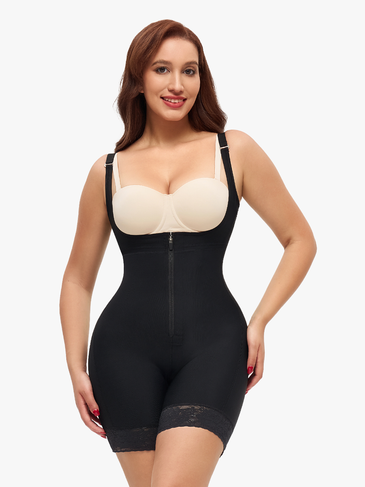Open Bust Crotch Opening Mid Thigh Shapewear Bodysuit