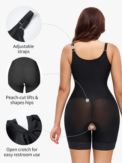 Open Bust Crotch Opening Mid Thigh Shapewear Bodysuit