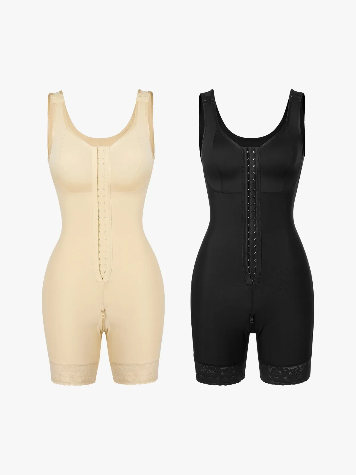 Front Zipper Crotch Opening Mid Thigh Shapewear Bodysuit