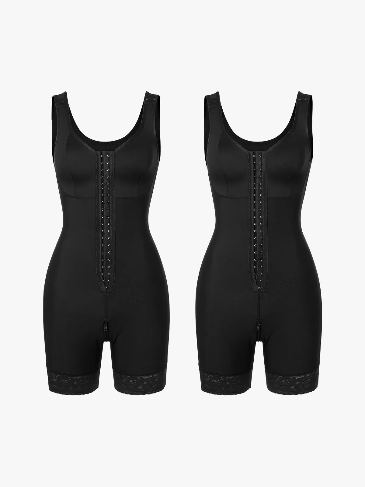 Front Zipper Crotch Opening Mid Thigh Shapewear Bodysuit