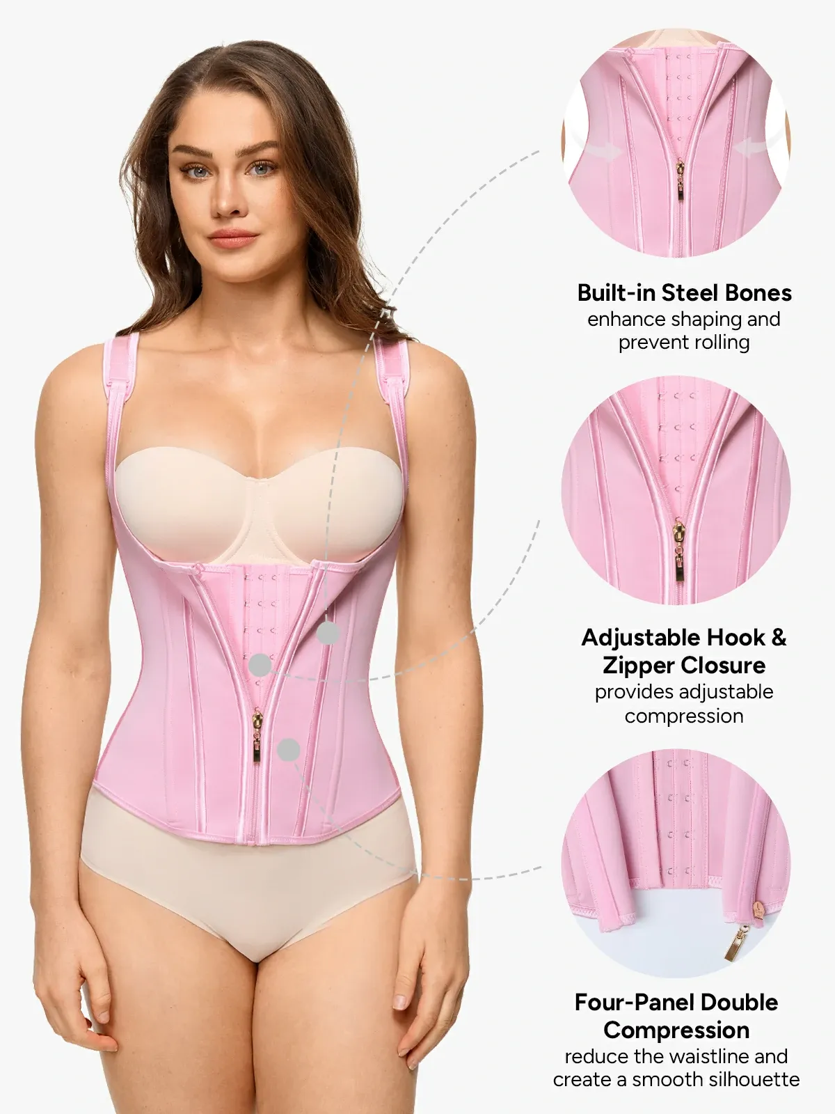 Open Bust Zipper Waist Trainer Vest