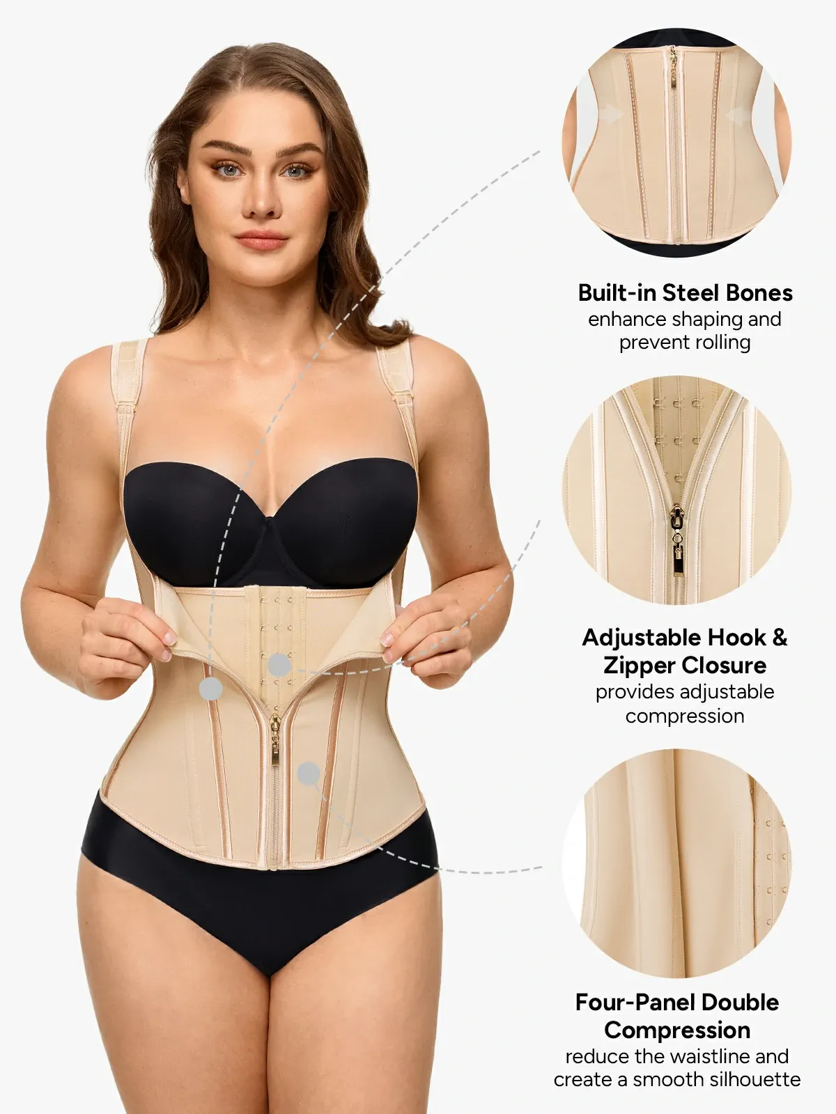 Open Bust Zipper Waist Trainer Vest