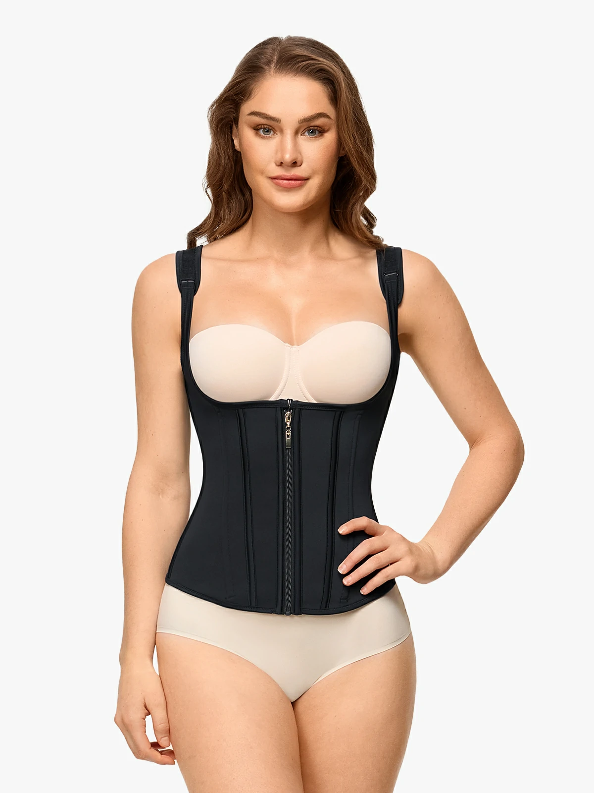 Open Bust Zipper Waist Trainer Vest