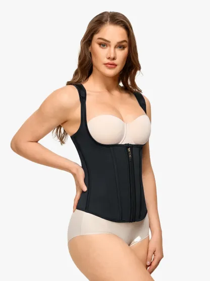 Open Bust Zipper Waist Trainer Vest