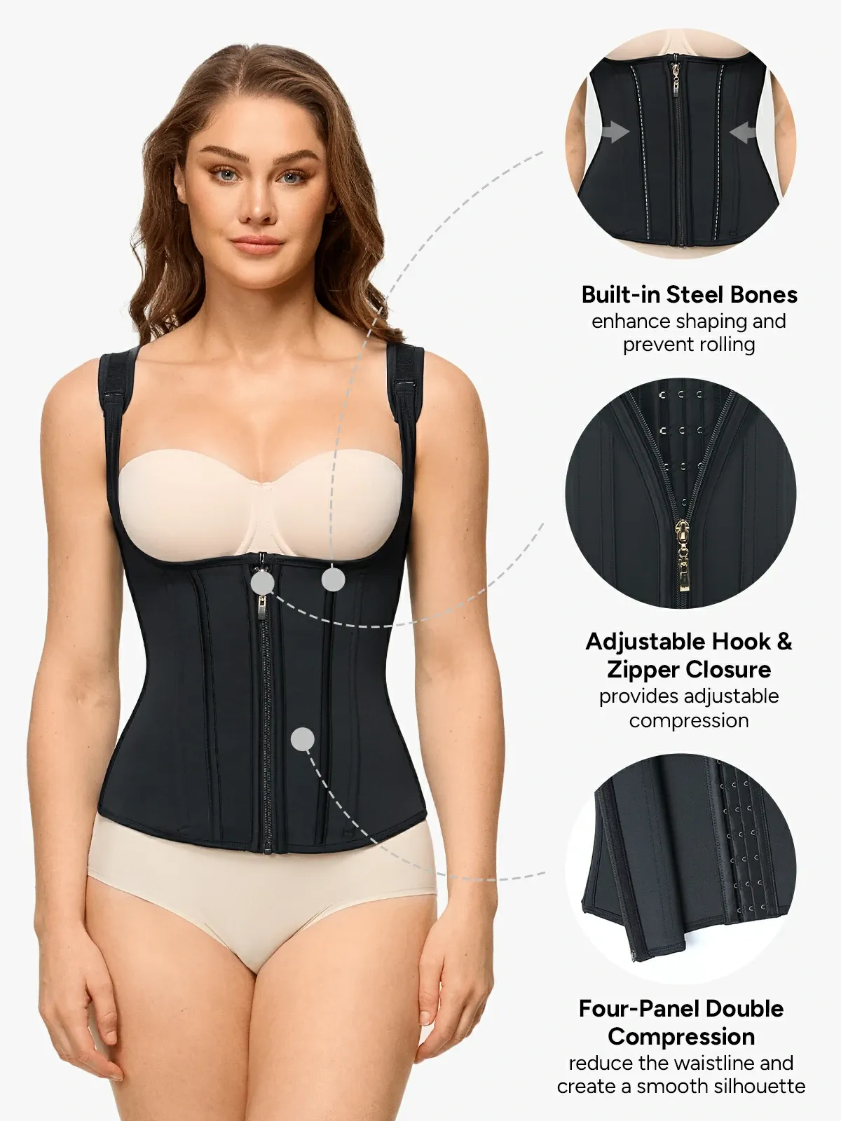 Open Bust Zipper Waist Trainer Vest