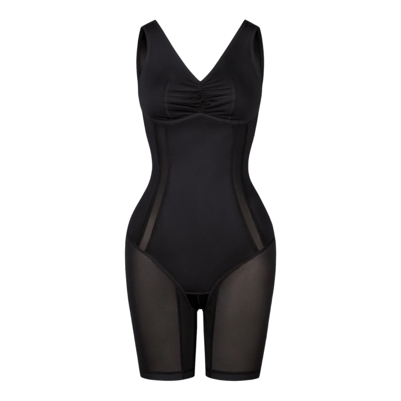 Women Mesh Mid-Thigh Bodysuit Double Smoothing Tank Body Shaper