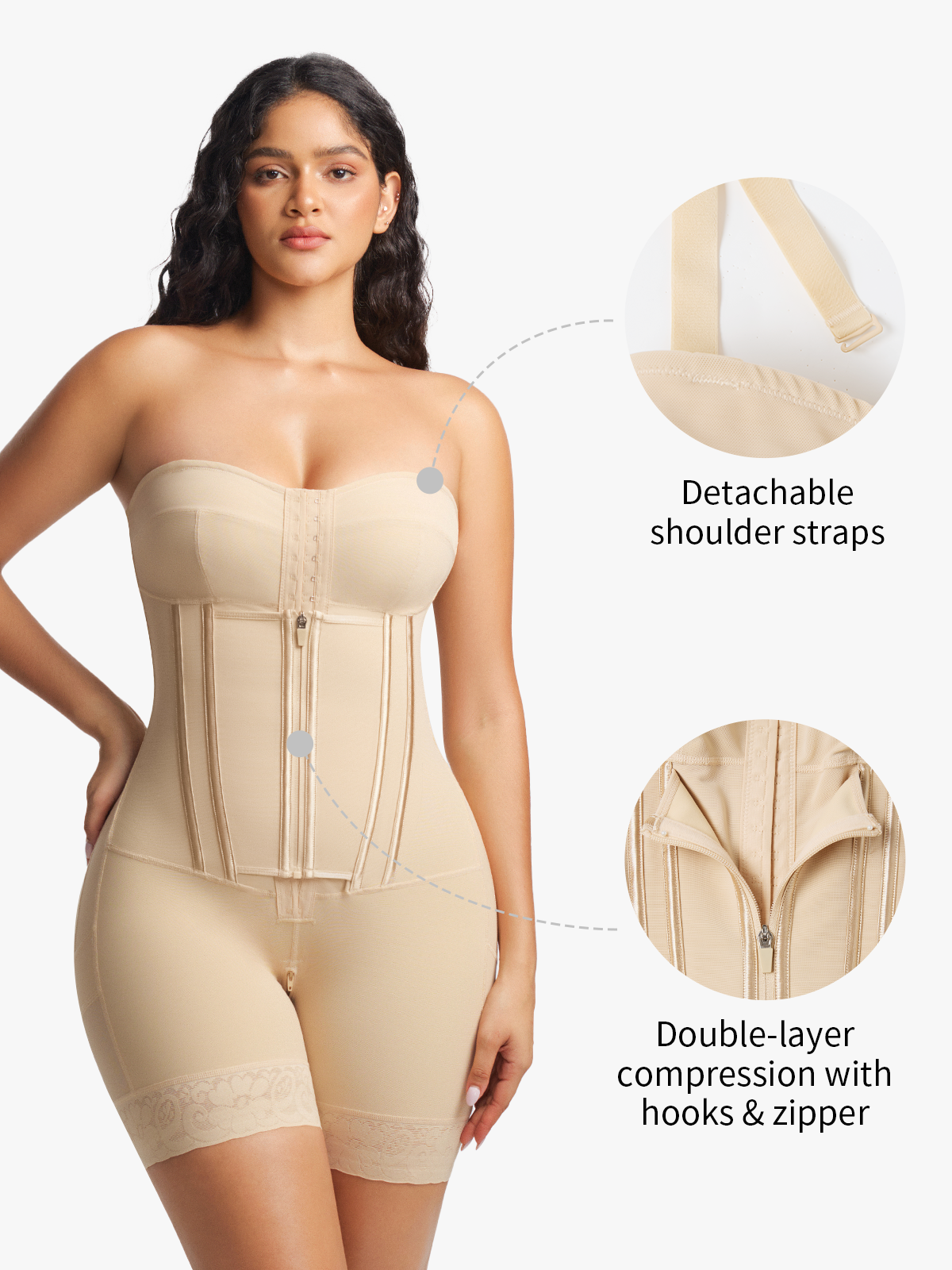 Firm Tummy Control Crotch Opening Mid Thigh Bodysuits