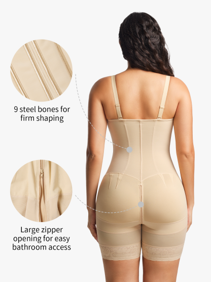 Firm Tummy Control Crotch Opening Mid Thigh Bodysuits