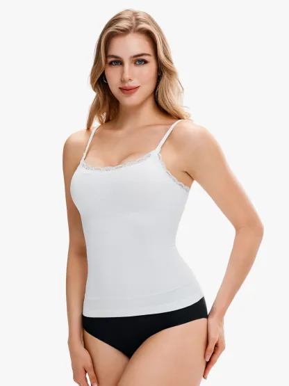 Women Seamless Lace Trimmed Tummy Control Cami Top