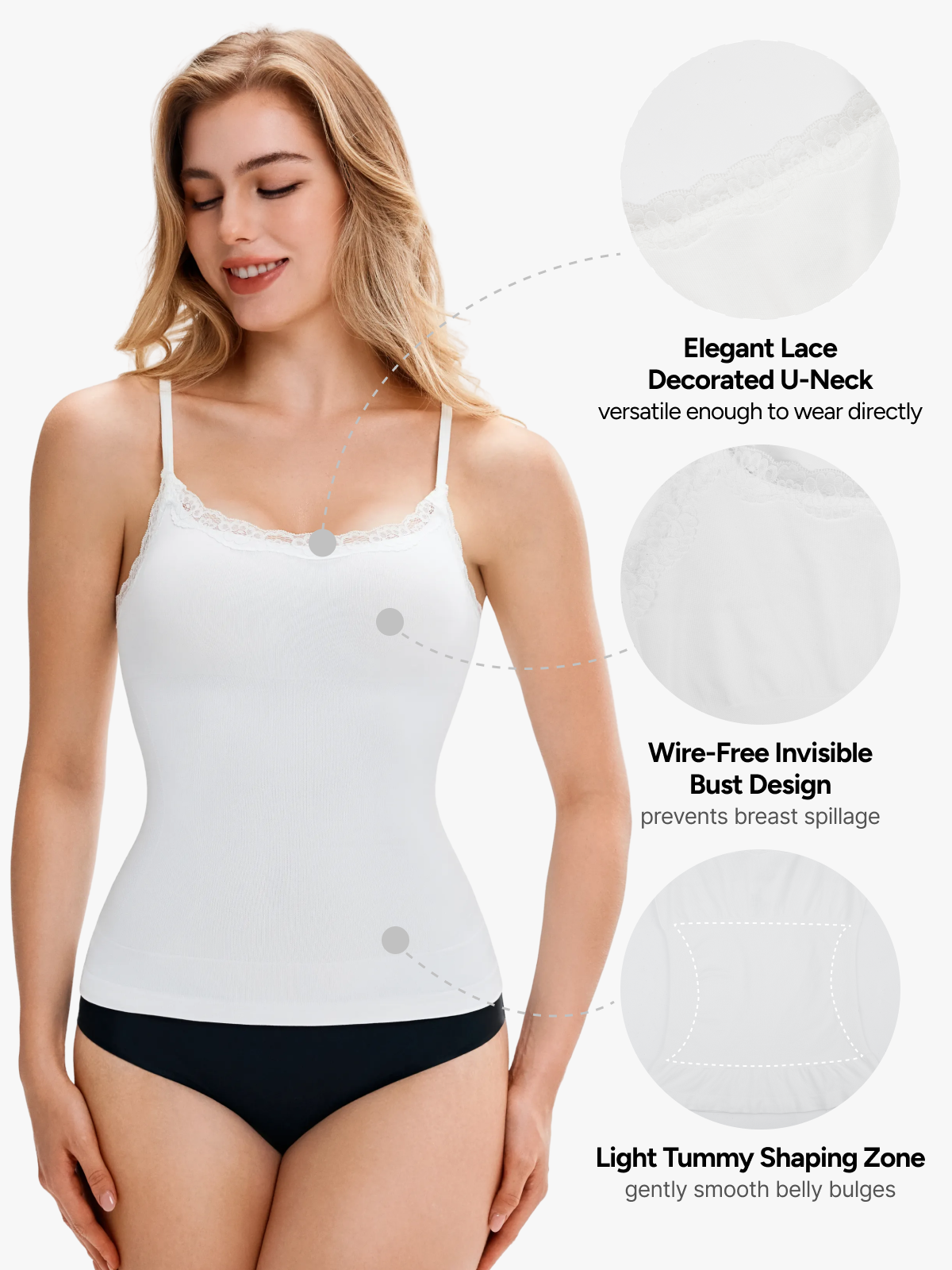 Women Seamless Lace Trimmed Tummy Control Cami Top