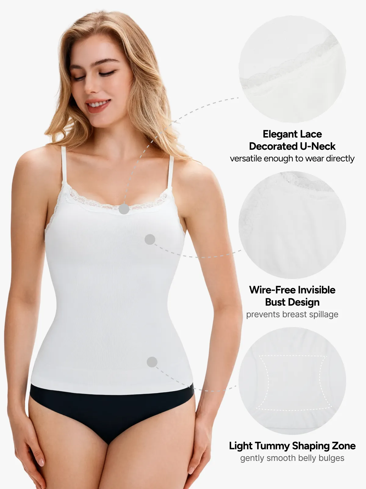 Women Seamless Lace Trimmed Tummy Control Cami Top