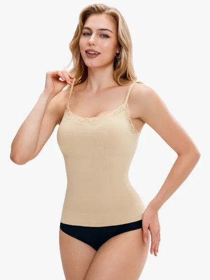 Women Seamless Lace Trimmed Tummy Control Cami Top