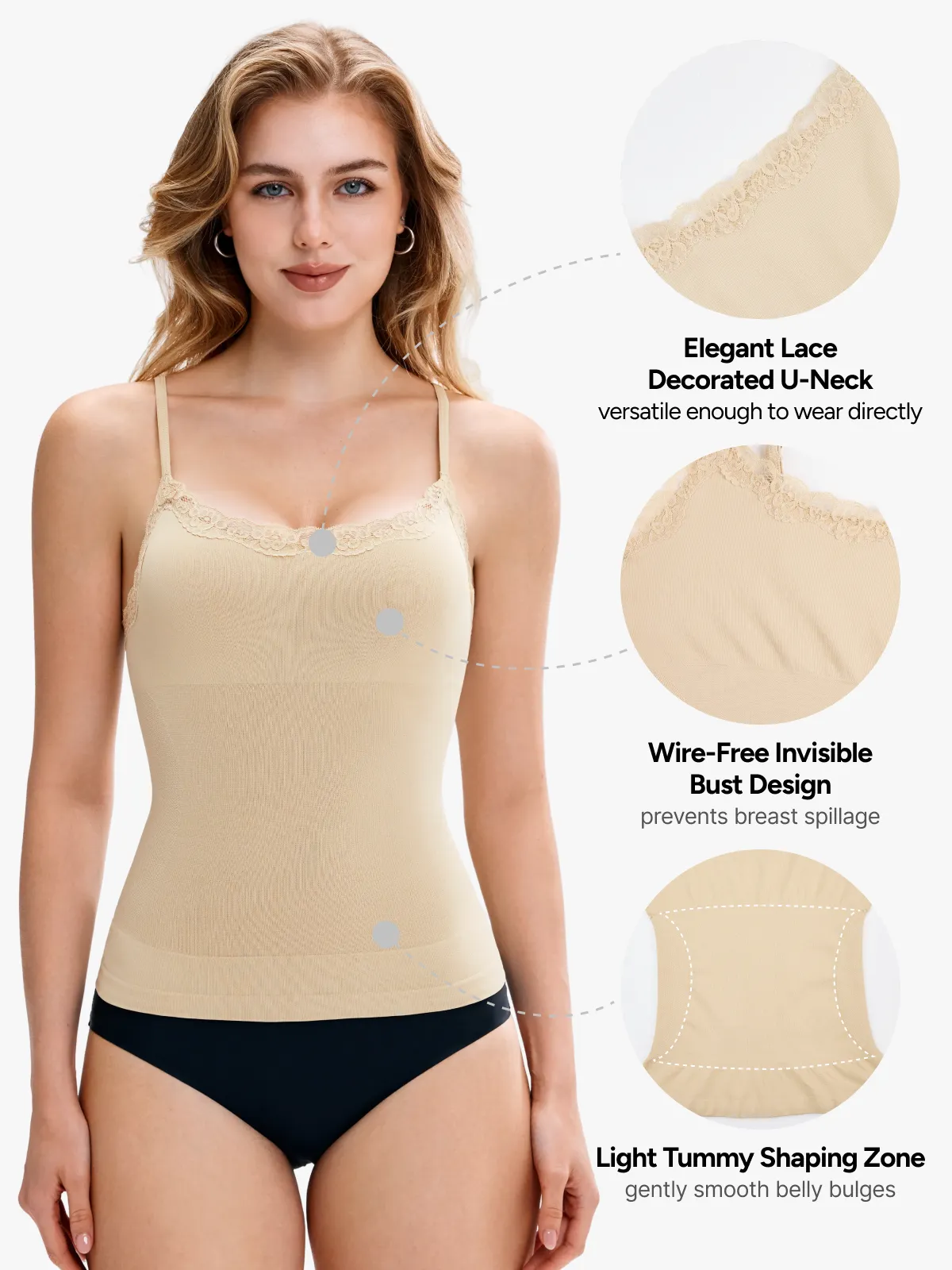 Women Seamless Lace Trimmed Tummy Control Cami Top