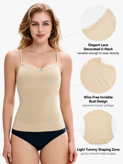 Women Seamless Lace Trimmed Tummy Control Cami Top