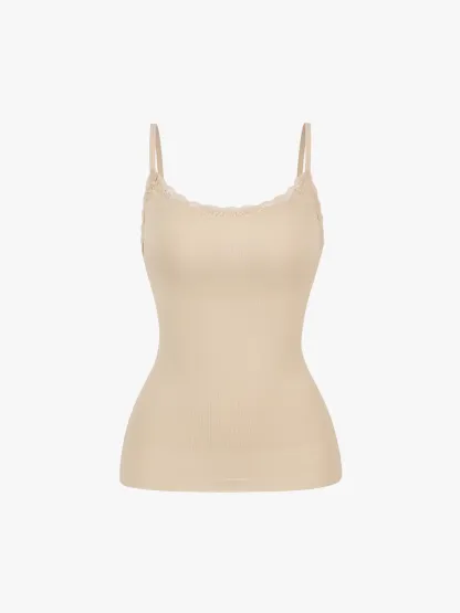 Women Seamless Lace Trimmed Tummy Control Cami Top