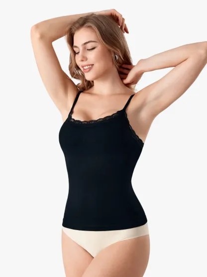 Women Seamless Lace Trimmed Tummy Control Cami Top