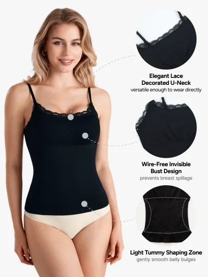Women Seamless Lace Trimmed Tummy Control Cami Top