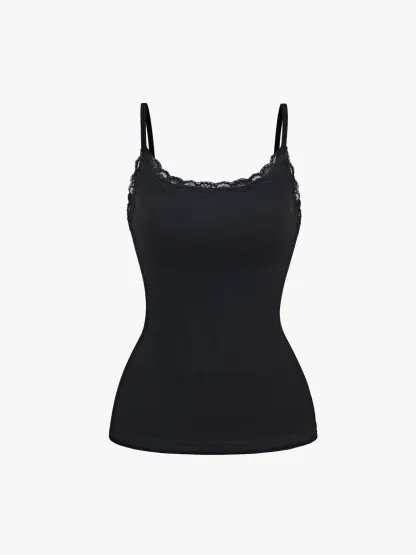 Women Seamless Lace Trimmed Tummy Control Cami Top